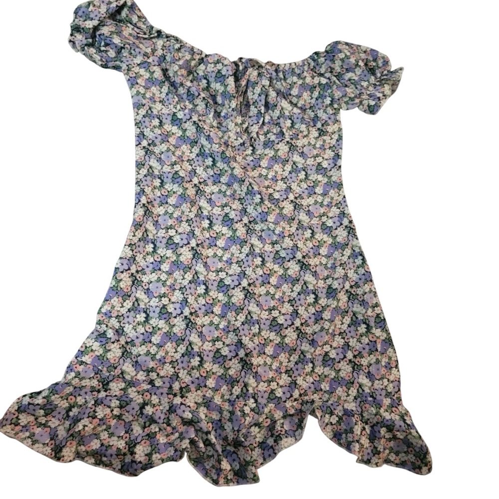 SHEIN Floral Off-Shoulder Mini Dress - Blue and White